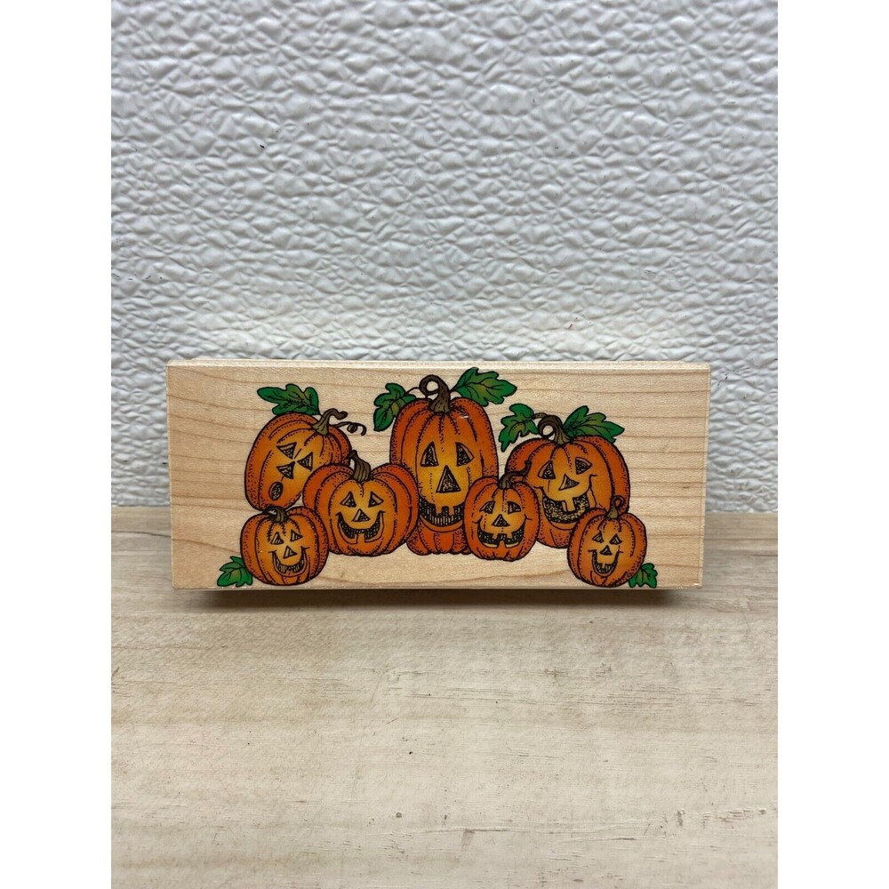 Vtg 1997 Hero Arts Silly Pumpkin Border Wood Mounted Rubber Stamp